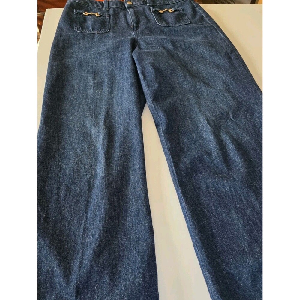 Talbots Relaxed Trouser Leg Denim Pants Size 14. Gold Embellished Trim.